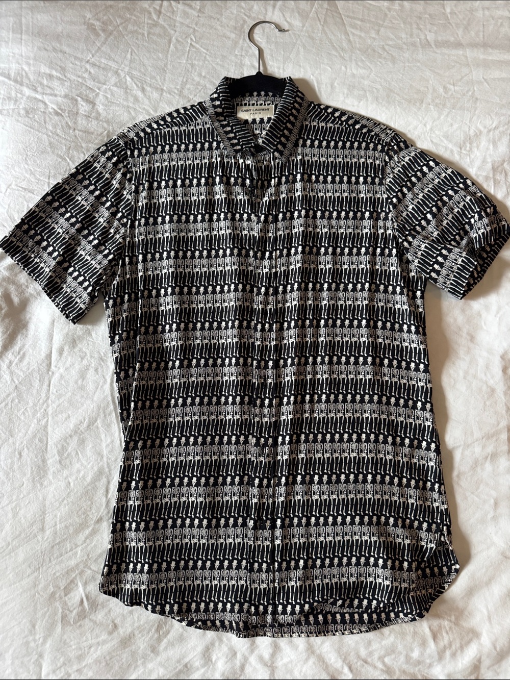 Saint Laurent Black and White Short-Sleeve Button-Down Shirt